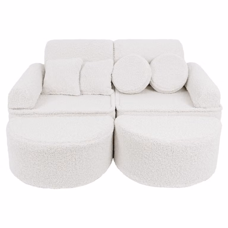 Sofá modular infantil MeowBaby de 12 piezas en color blanco, tapizado en tela suave con fundas extraíbles y relleno de espuma