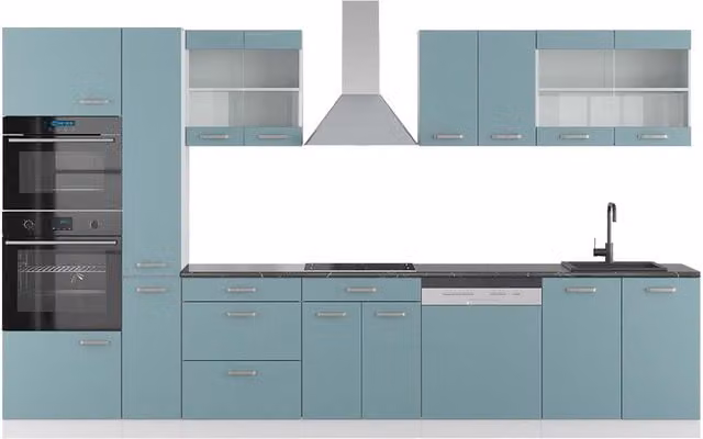 Mueble de cocina Vicco R-Line de diseño moderno en colores azul, gris, blanco y antracita, An/P/Al: 350 x 60 x 248 cm