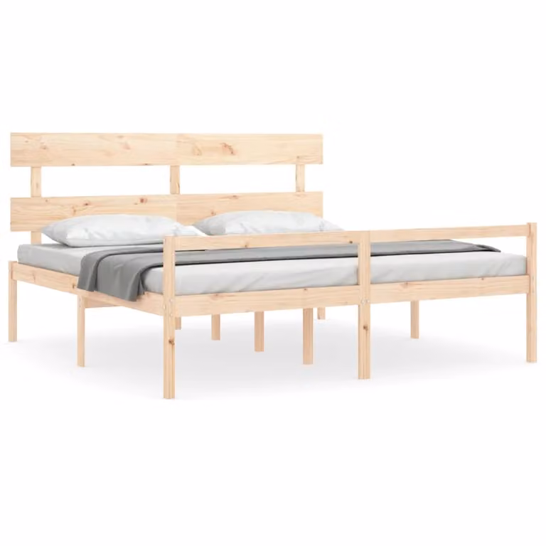 Cama para personas mayores vidaXL de madera maciza de pino con cabecero en estilo rústico An/P/Al: 200 x 200 cm
