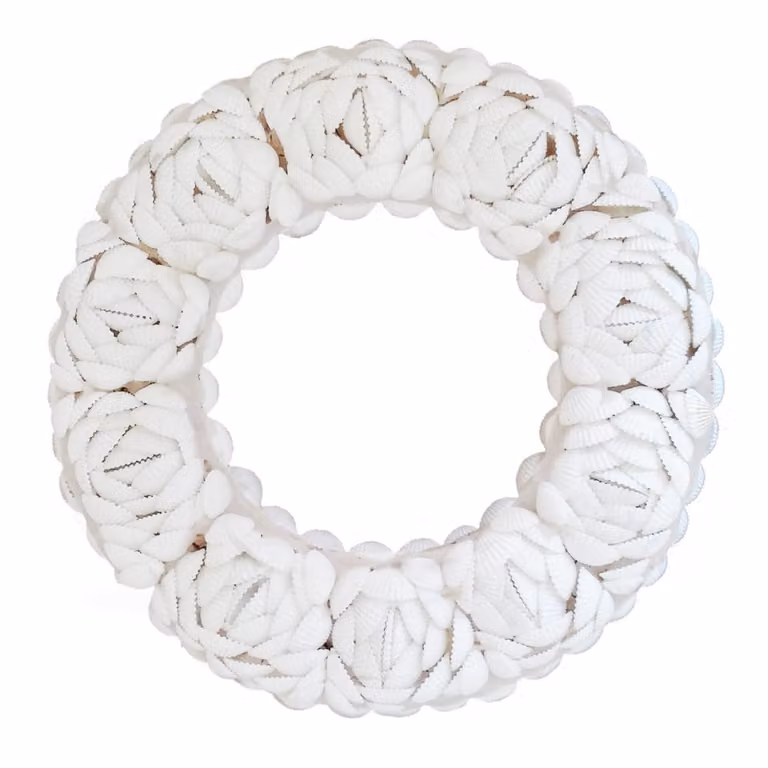 Círculo decorativo de conchas y ratán My Bliss Home, diseño floral étnico, color blanco, Diámetro: 25 cm