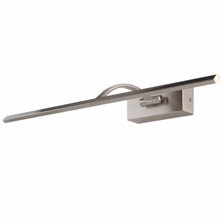 Aplique de pared LED para cuadros ALPINALUZ de aluminio en color níquel, 8W, luz cálida 2700K y ángulo ajustable, Ancho: 45,5 cm