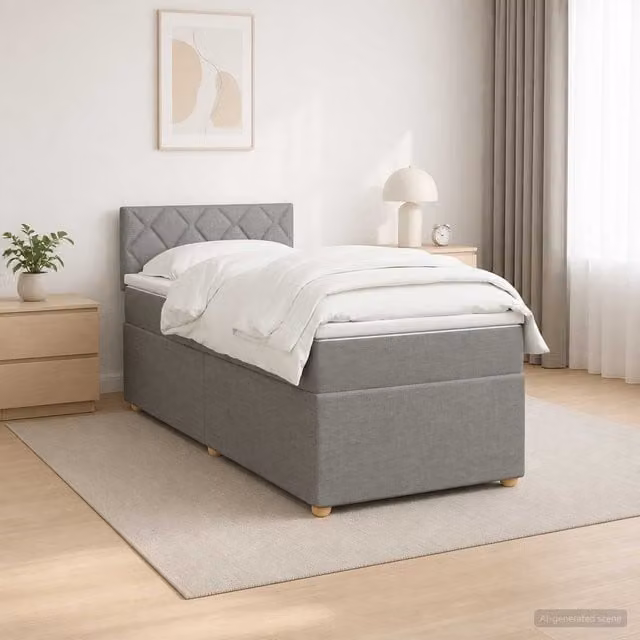 Cama box spring híbrida Maison Exclusive con colchón de muelles ensacados en gris claro, An/P: 90 x 190 cm