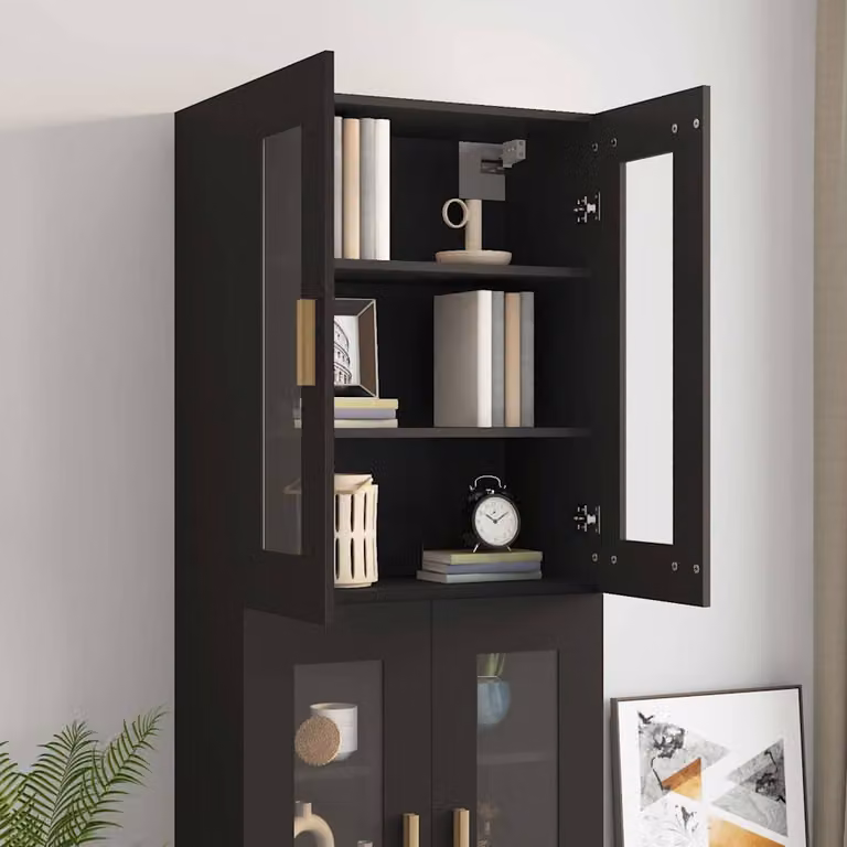 Armario de pared colgante vidaXL negro con puertas de cristal y estantes internos An/P/Al: 69,5 x 34 x 90 cm