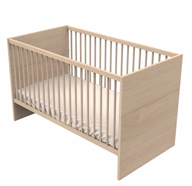 Cama convertible infantil Sauthon en madera de haya y roble con acabado lacado en color marrón y beige, An/P/Al: 140 x 70 x 76 cm