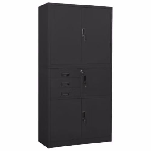 Armario de oficina Helloshop26 con estantes ajustables y diseño moderno en acero antracita, An/P/Al: 90 x 40 x 180 cm