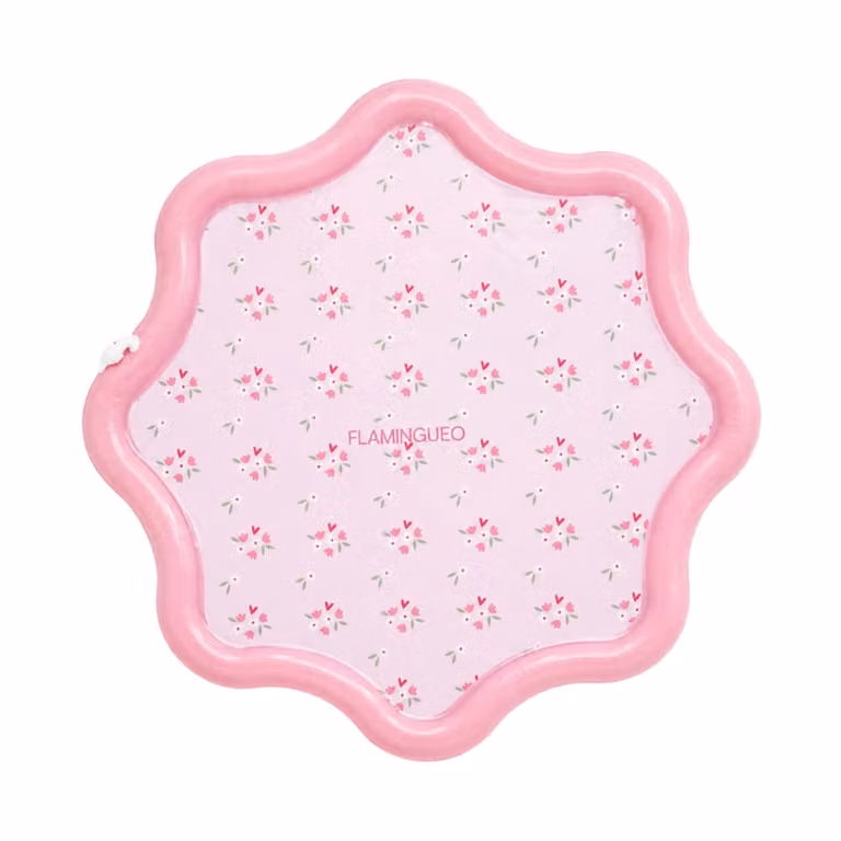 Alfombra de agua inflable con aspersor y válvula de drenaje Flamingueo en color rosa de PVC para niños