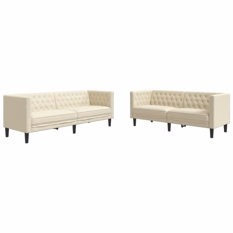 Juego de sofás Chesterfield vidaXL de 2 piezas en cuero sintético color beige