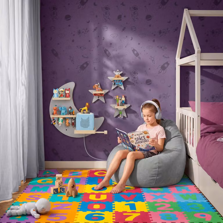 Estantería de pared TecTake para niños en color gris con panel posterior y compartimentos para medios