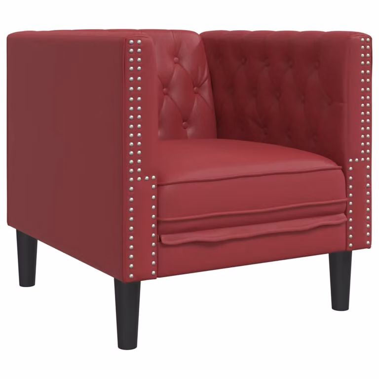 Sillón Chesterfield de cuero artificial vidaXL en color rojo tinto