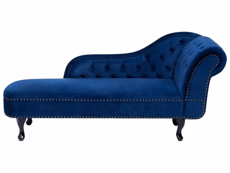 Beliani Chaise Longue Nimes Tapizada en Terciopelo Azul con Diseño en L y Versión Derecha