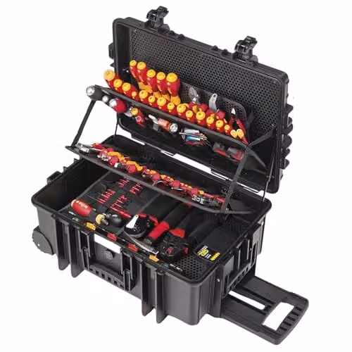 Juego de herramientas para electricistas Wiha Competence XXL II en multicolor y negro con destornilladores, alicates, nivel, puntas y martillos
