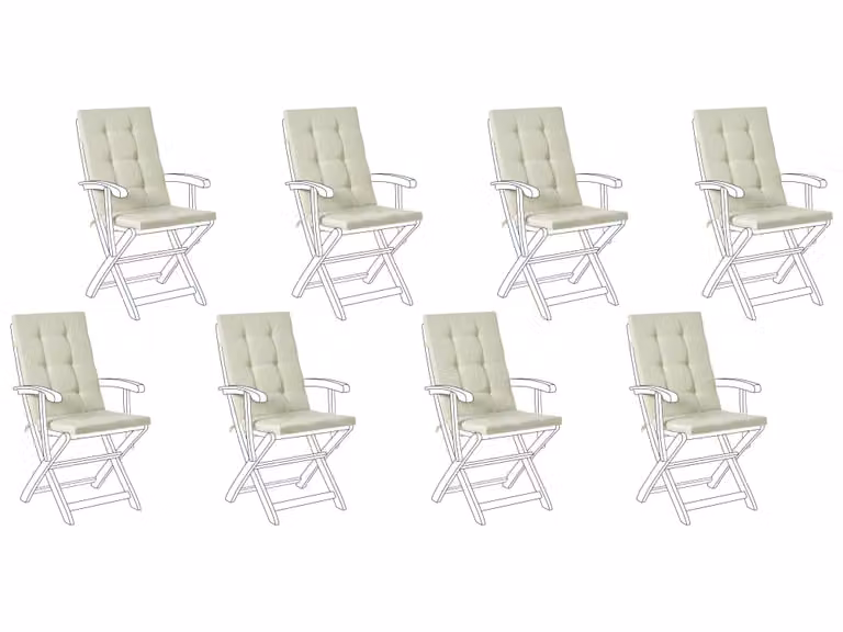 Conjunto de 8 cojines de asiento y respaldo Beliani en color verde, resistentes a los rayos UV y fabricados en poliéster con relleno de espuma de diseño rectangular clásico