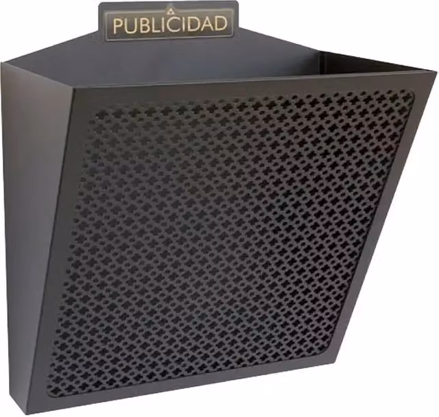 Cesta para publicidad Arregui en metal negro, montaje en pared, L x An x Al: 19 x 32 x 30,5 cm