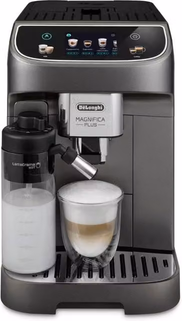 Cafetera superautomática De'Longhi Magnifica Plus ECAM320.70.TB con molinillo integrado, pantalla táctil y tecnología LatteCrema, color negro, plata y gris