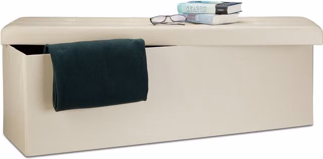 Banco baúl de almacenaje plegable Relaxdays en polipiel color beige, An/P/Al: 114 x 38 x 38 cm