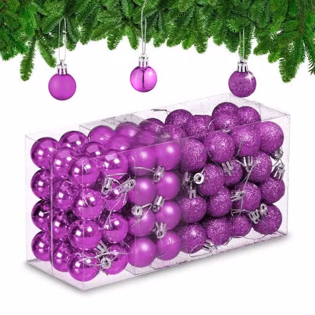 Set de 96 bolas de Navidad colgantes NORTHIX en colores multicolor y morado con diseño redondo y geométrico de plástico