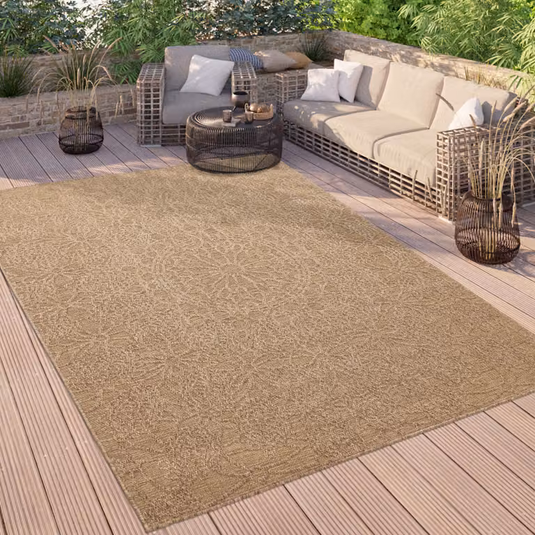 Alfombra Paco Home de estilo vintage y motivo oriental para exterior, terraza o salón, lavable en lavadora, color beige y antracita, An/P: 160 x 220 cm
