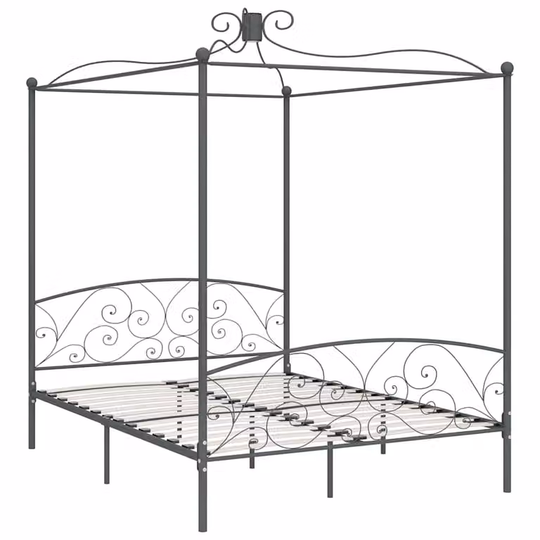 Estructura de cama con dosel vidaXL en metal gris de 160 x 200 cm
