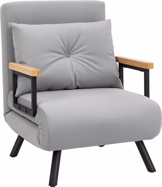 Sofá cama individual plegable HOMCOM convertible 4 en 1 con respaldo ajustable de 5 niveles y almohada, tapizado en gris, An/P/Al: 63 x 73 x 81 cm