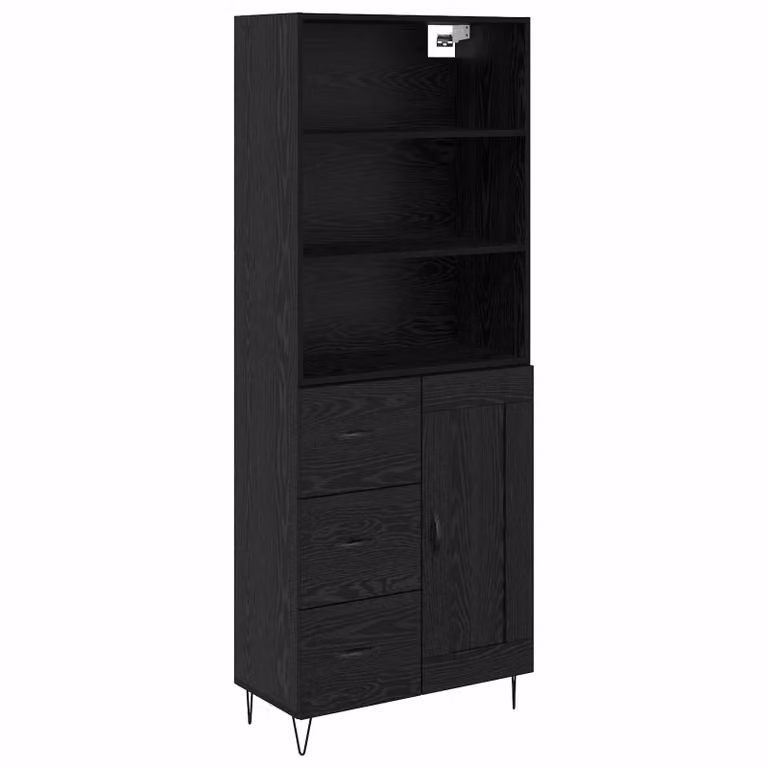 Set de 2 aparadores altos modernos vidaXL en roble y negro, An/P/Al: 69,5 x 34 x 180 cm