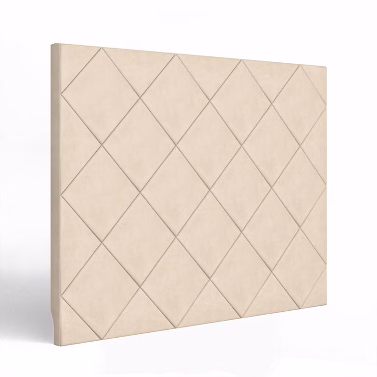 Cabecero tapizado Morfeo con relieve geométrico en color beige para cama de 180 cm, An: 180 cm, Al: 190 cm, P: 120 cm
