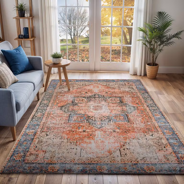 Alfombra vintage Livabliss de estilo oriental lavable en rojo y azul, An/P: 160 x 220 cm