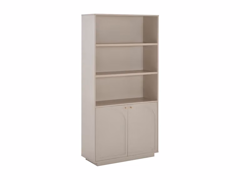 Librería moderna VENTE-UNIQUE con 2 puertas y estantes, color beige y dorado, An/P/Al: 90 x 35 x 180 cm
