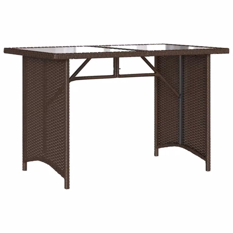 Mesa de jardín Syfax de ratán con superficie de vidrio marrón, diseño moderno y resistente a los rayos UV, An/P/Al: 110 x 68 x 70 cm