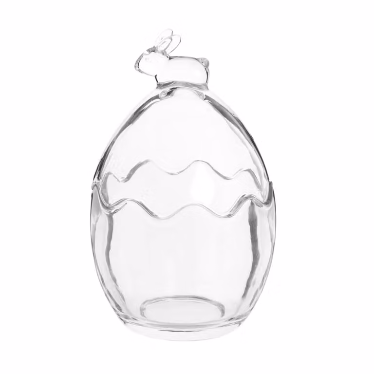 Bombonera de vidrio transparente con forma de huevo y conejo Maisons du Monde, Altura: 13 cm