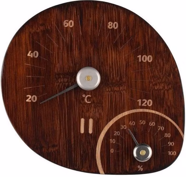 Termohigrómetro de madera de bambú color marrón para montaje en pared