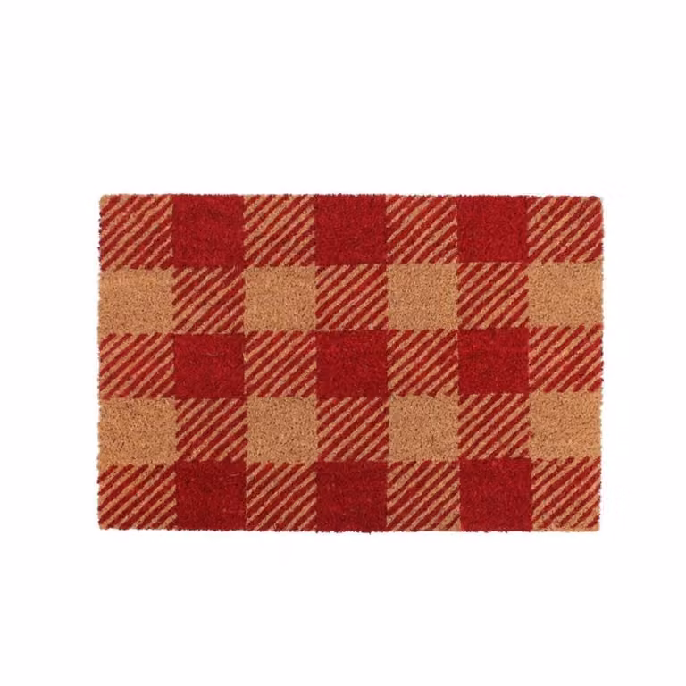 Felpudo de coco Ornami con diseño de cuadros escoceses rojos y marrones, An/P/Al: 60 x 40 x 2 cm