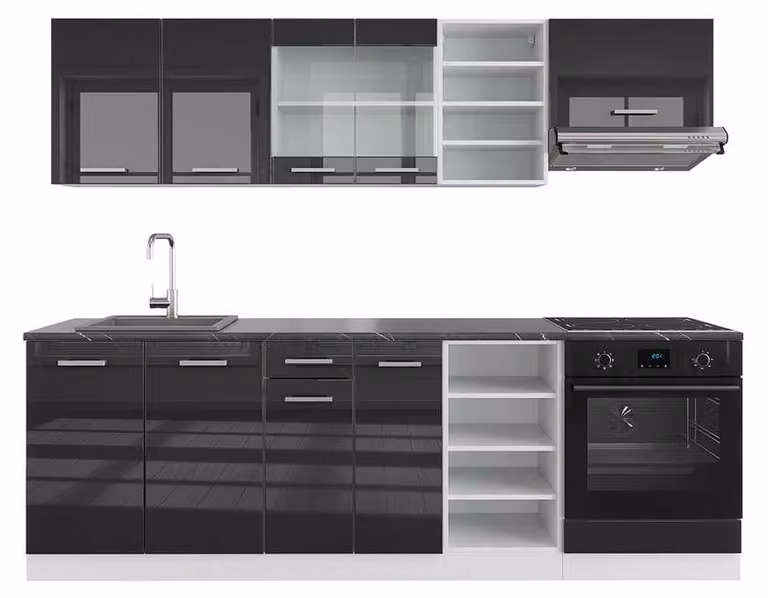 Mueble de cocina Vicco R-Line moderno en acabado brillo intenso color antracita y blanco An/P/Al: 240 x 60 x 206,8 cm