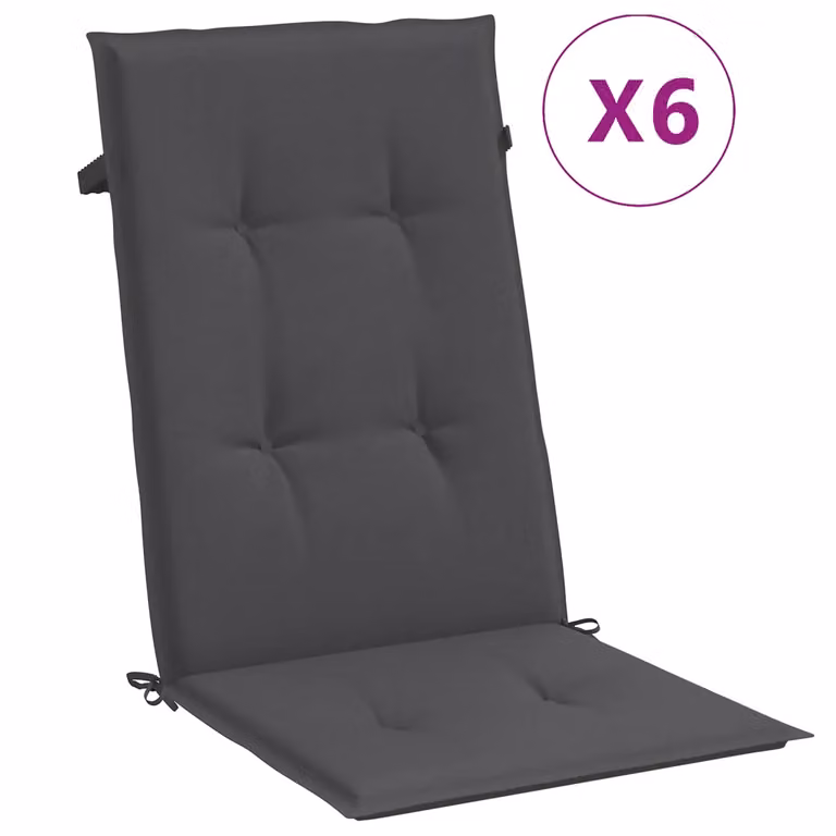 Set de 6 cojines para respaldo alto de silla vidaXL en tela de poliéster color gris antracita melange