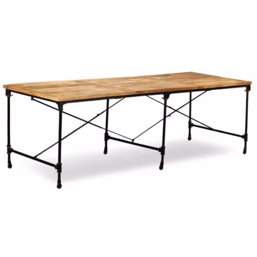 Mesa de comedor rectangular de madera de mango maciza Helloshop26 en color marrón y negro con acabado mate y estilo industrial