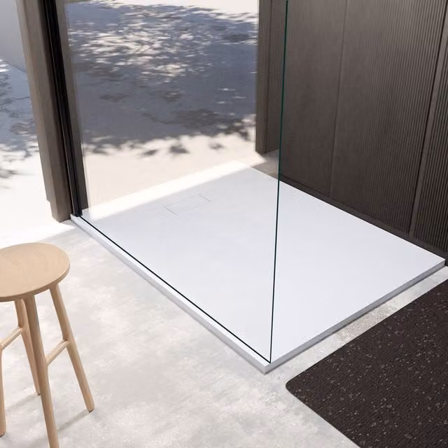 Plato de ducha rectangular AURLANE en color blanco, fabricado en mineral cast, An/P/Al: 140 x 90 cm