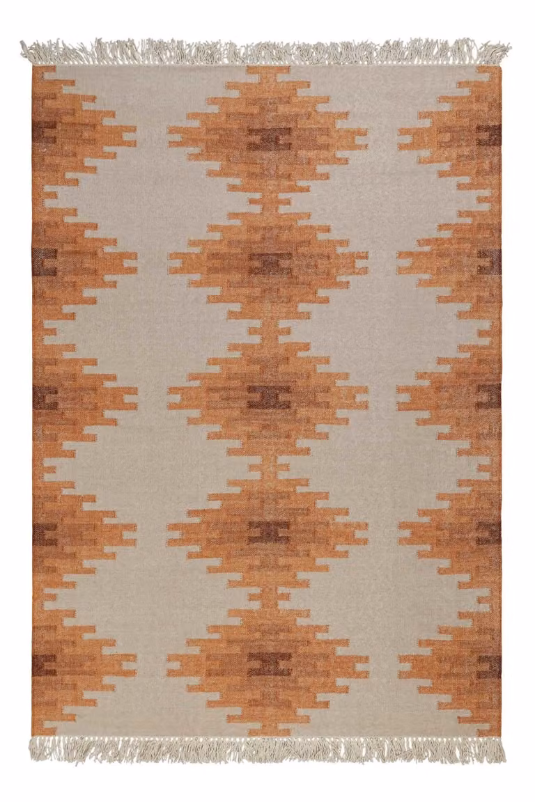 Alfombra kilim Green Loop de lana pura tejida a mano con flecos, estilo étnico y moderno, color beige, An/P: 200 x 290 cm