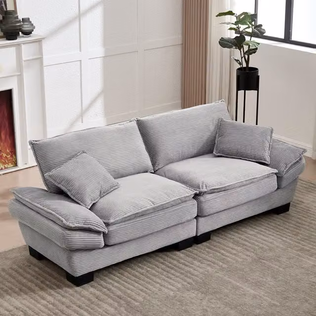 Sofá cama doble moderno Kellany en gris claro con colchón de plumas y estructura de madera sólida para salón, dormitorio u oficina, 140x190 cm