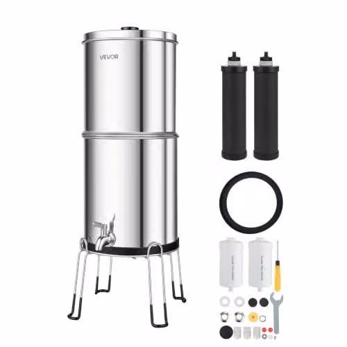 Sistema de filtración de agua por gravedad VEVOR de 8,52 l en acero inoxidable color plata con filtros para encimera