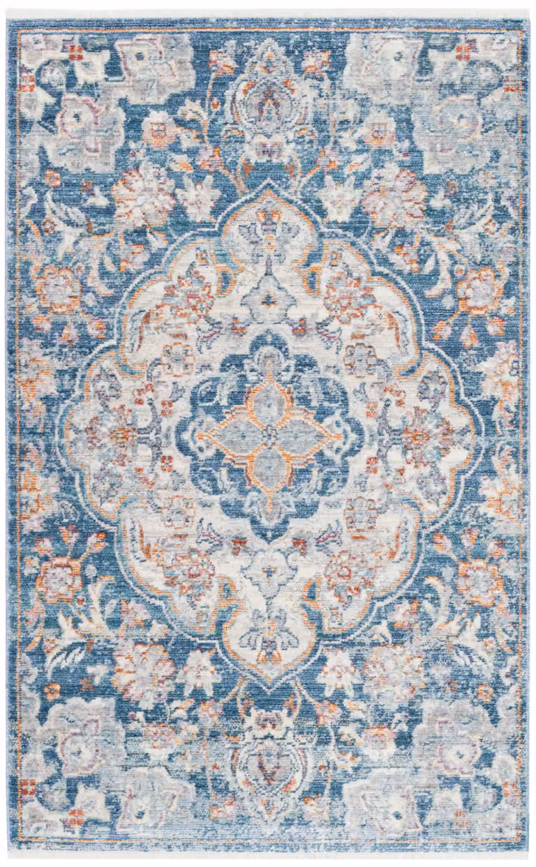 Alfombra clásica Safavieh de viscosa y bambú en color beige y azul, An/P: 122 x 183 cm