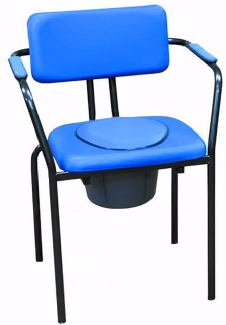 Silla con inodoro Queraltó de respaldo alto con reposabrazos y acolchado en azul