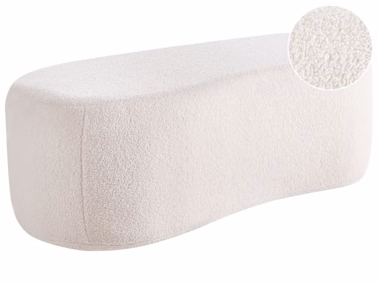 Puf moderno de tejido bouclé Beliani en color blanco crema para salón o dormitorio