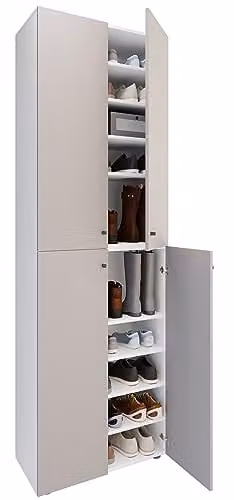Mueble zapatero VCM de madera con puertas batientes para pasillo, color blanco y gris, An: 70 cm, Pr: 40 cm, Al: 220 cm