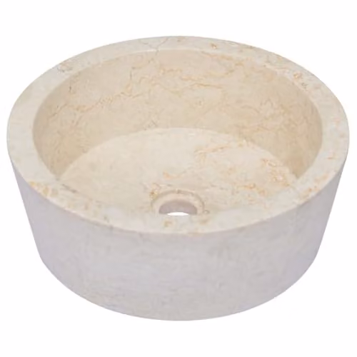 Lavabo de sobremesa redondo de piedra natural Helloshop26 en color beige, Diámetro: 40 cm, Altura: 15 cm