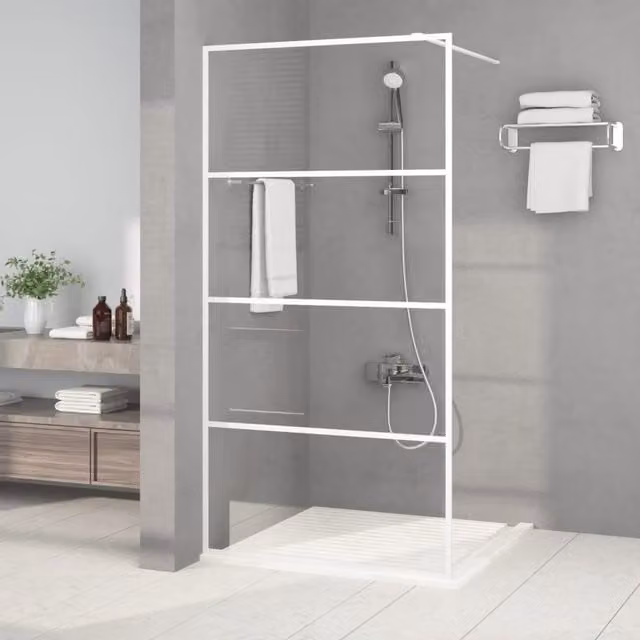 Mampara de ducha fija de vidrio transparente con perfil blanco vidaxl An/Al: 100 x 195 cm