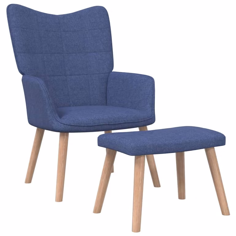 Silla de relajación Syfax con reposapiés integrado en tela azul y estructura mixta