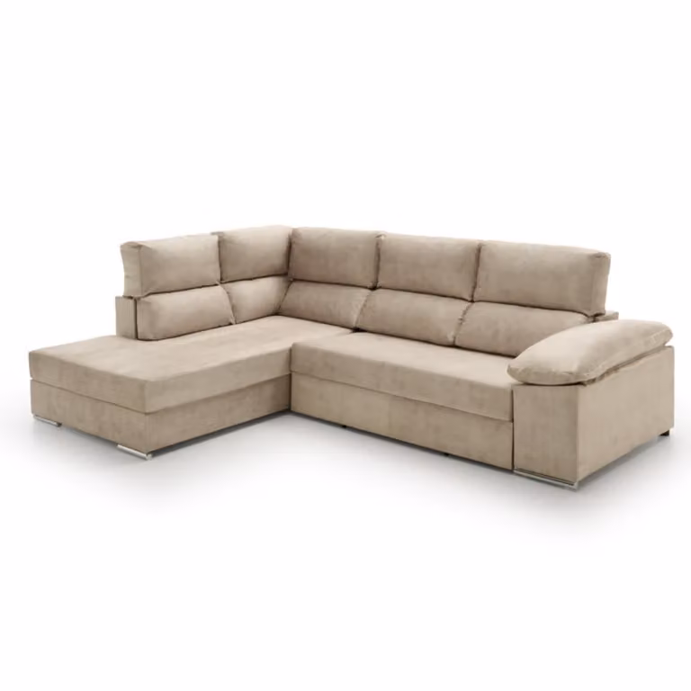 Sofá cama chaise longue Velare beige con estructura de madera de pino y fundas extraíbles An/P/Al: 285 x 200 x 105 cm