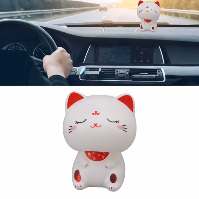 Figura Decorativa de Gato de la Suerte con Energía Solar de la marca Infinite, Color Blanco, An/P/Al: 8,7 x 6,2 x 6,8 cm