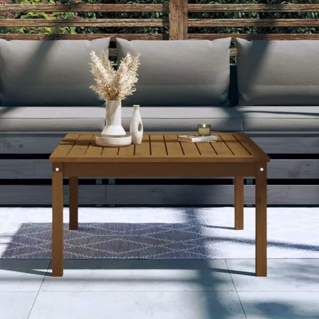 Mesa de jardín SYFAX de madera de pino maciza, diseño rústico cuadrado en color marrón, An/P/Al: 82,5 x 82,5 x 45 cm