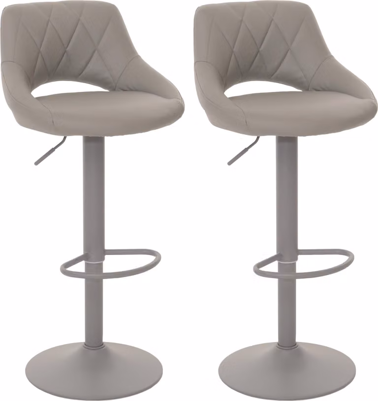 Juego de 2 taburetes de bar Mendler con giro de 360 grados, tapizados en piel sintética y estructura de metal, color gris