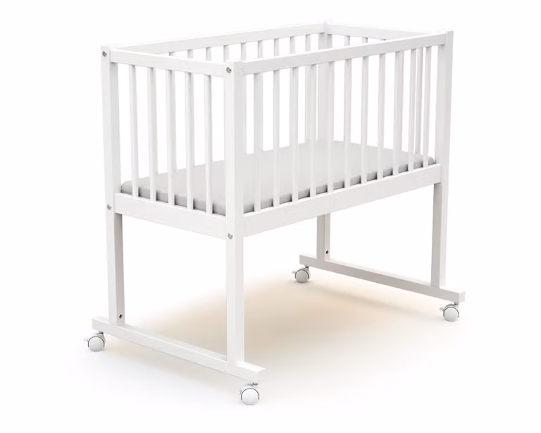 Cuna para bebé AT4 de madera de haya en color blanco con diseño minimalista An/P/Al: 160 x 80 x 58,5 cm